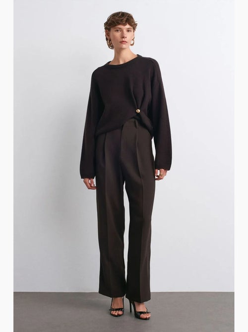 Pantalón de crepé de tiro alto y pernera ancha dilvin - Kiabi Pantalón de crepé de tiro alto y pernera ancha dilvin - Kiabi