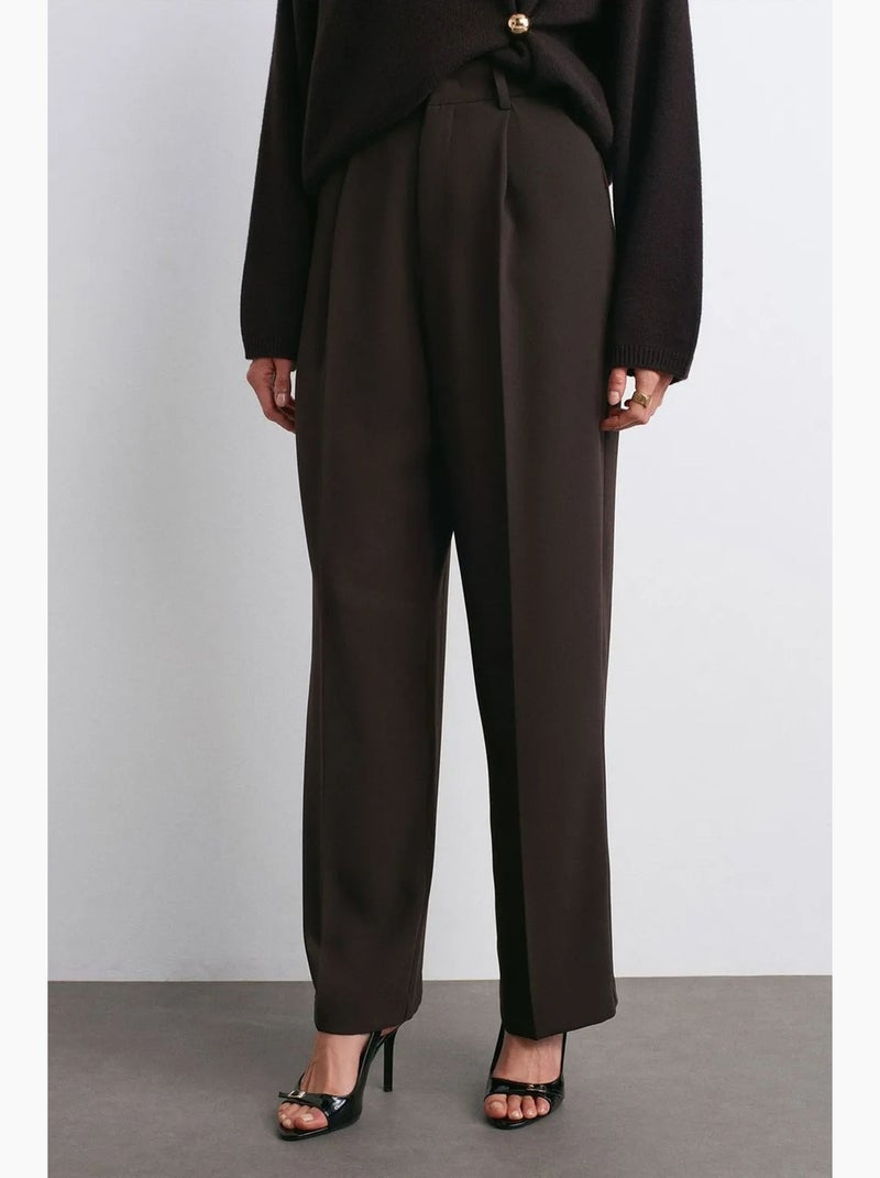 Pantalón de crepé de tiro alto y pernera ancha dilvin Marrón chocolate - Kiabi