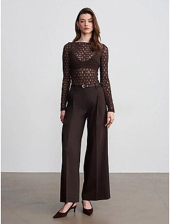 Pantalón de crepé de tiro alto y pernera ancha dilvin