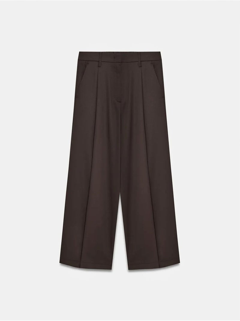 Pantalón de crepé de tiro alto y pernera ancha dilvin Marrón chocolate - Kiabi