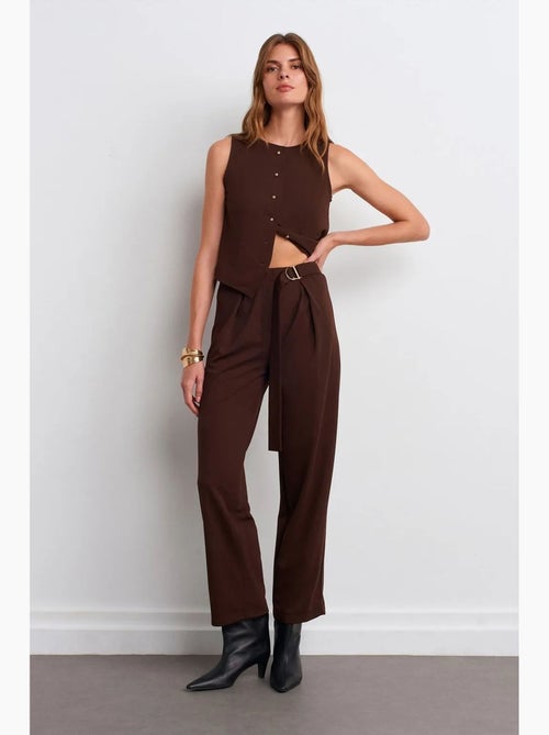Pantalón de crepé de tiro alto y pernera ancha dilvin - Kiabi