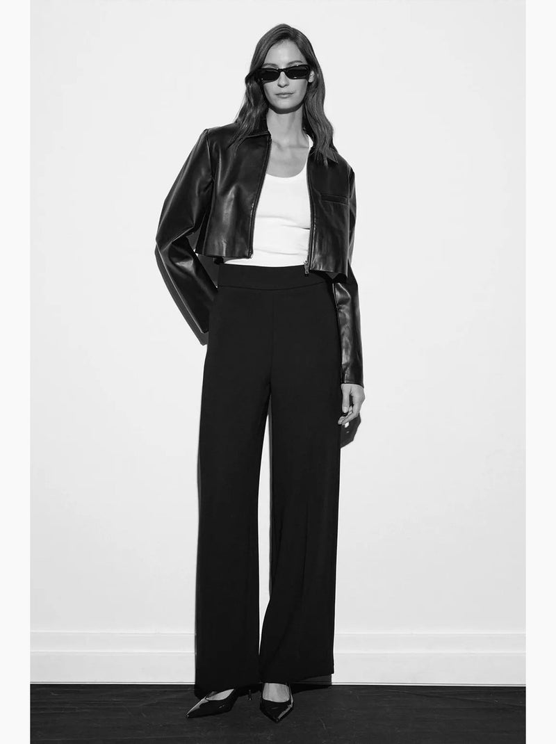 Pantalón de crepé de tiro alto y pernera ancha dilvin Negro - Kiabi