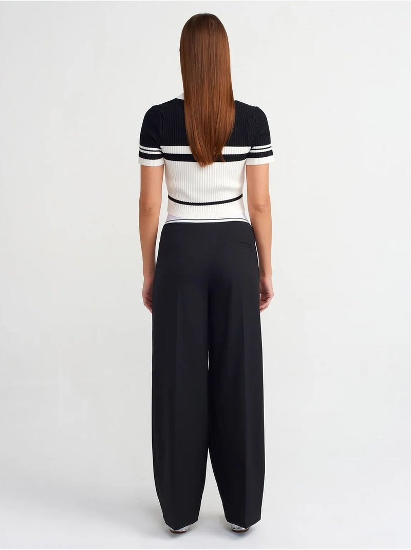 Pantalón de crepé de tiro alto y pernera ancha dilvin Negro - Kiabi