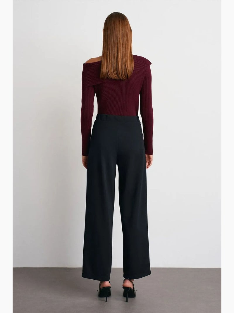 Pantalón de crepé de tiro alto y pernera ancha dilvin Negro - Kiabi