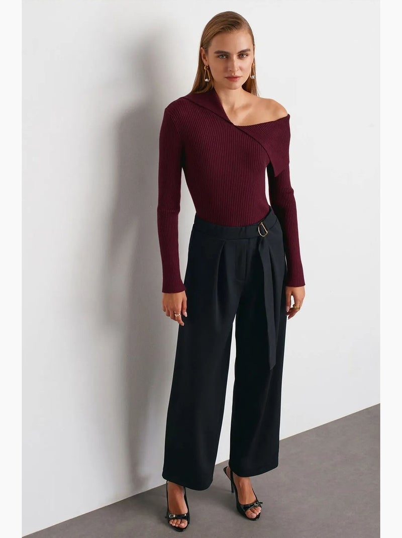 Pantalón de crepé de tiro alto y pernera ancha dilvin Negro - Kiabi