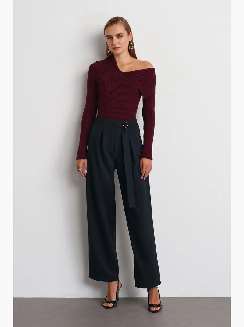 Pantalón de crepé de tiro alto y pernera ancha dilvin Negro - Kiabi