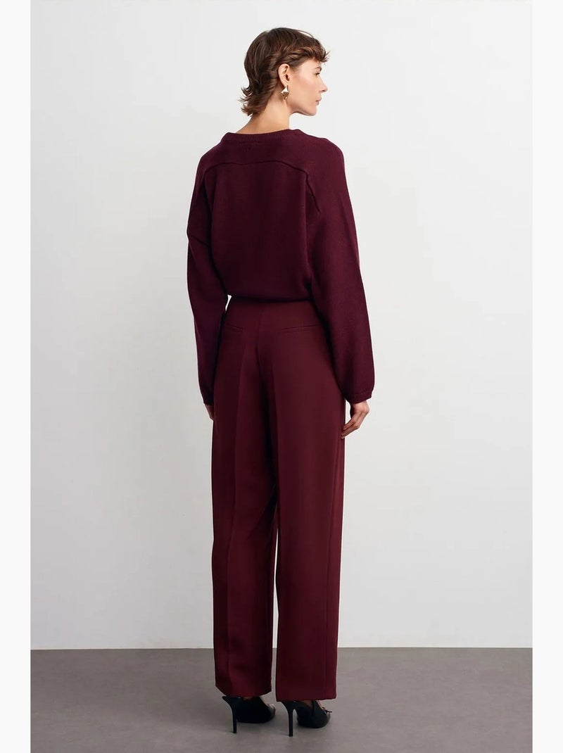 Pantalón de crepé de tiro alto y pernera ancha dilvin Rojo burdeos - Kiabi