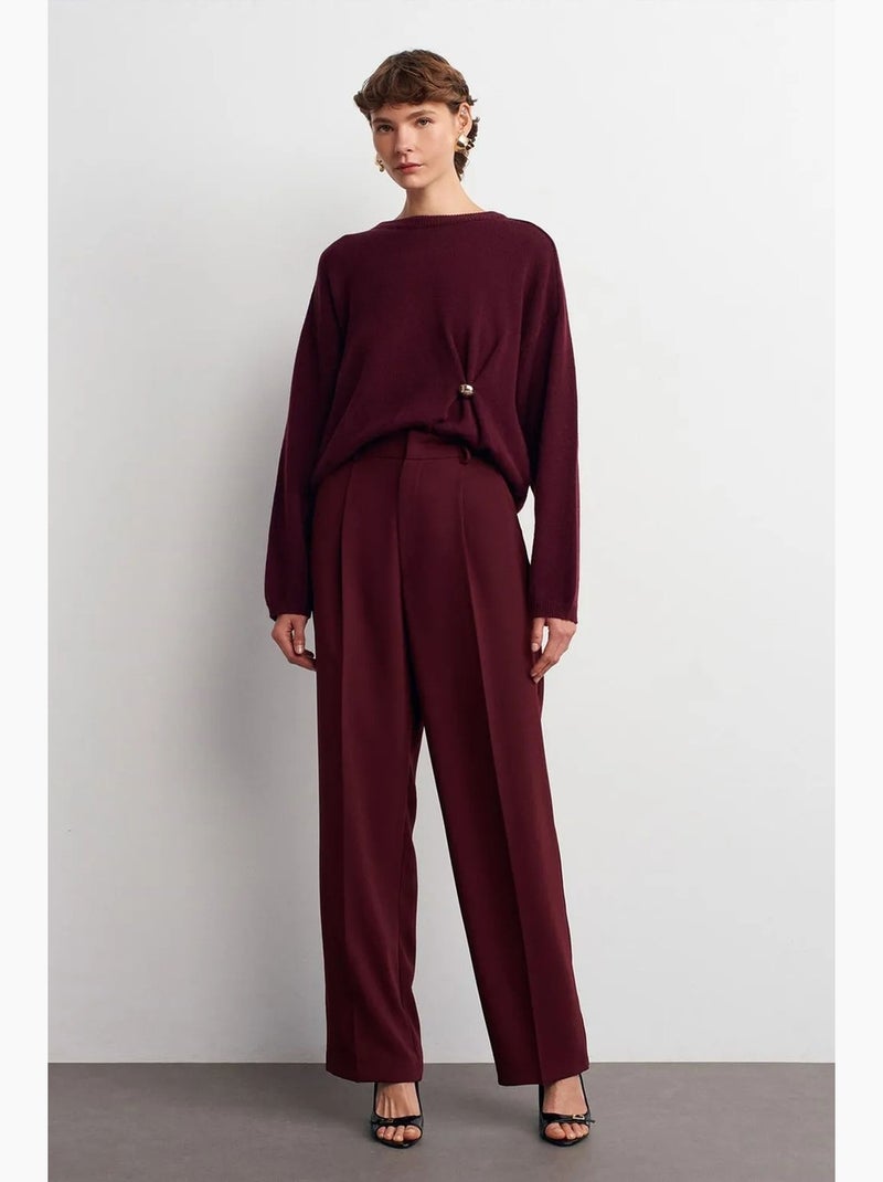Pantalón de crepé de tiro alto y pernera ancha dilvin Rojo burdeos - Kiabi