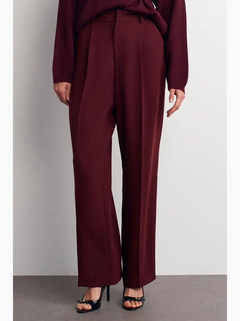 Pantalón de crepé de tiro alto y pernera ancha dilvin Rojo burdeos - Kiabi