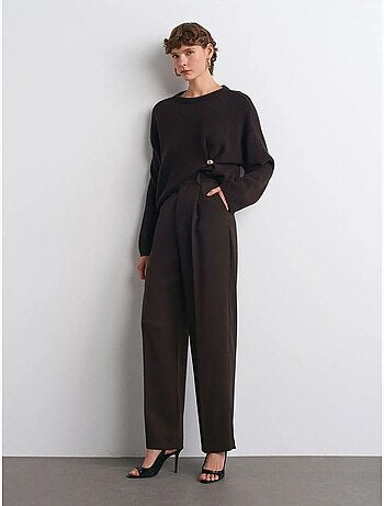 Pantalón de crepé de tiro alto y pernera ancha