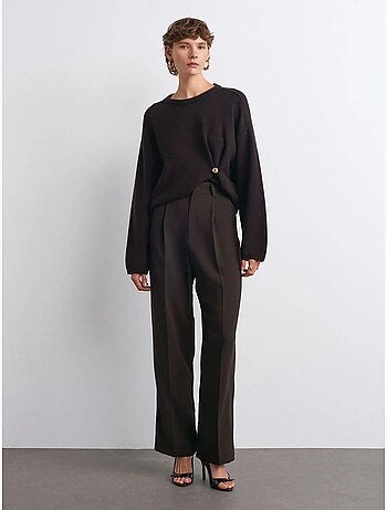 Pantalón de crepé de tiro alto y pernera ancha