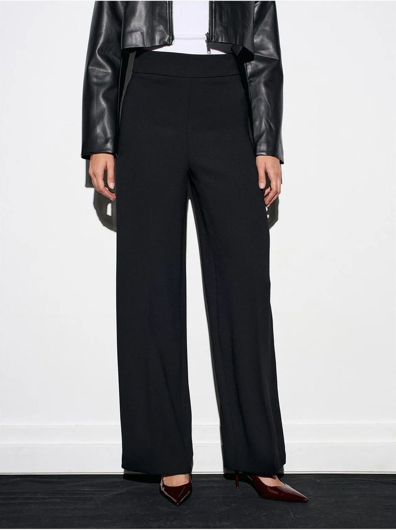 Pantalón de crepé de tiro alto y pernera ancha Negro - Kiabi
