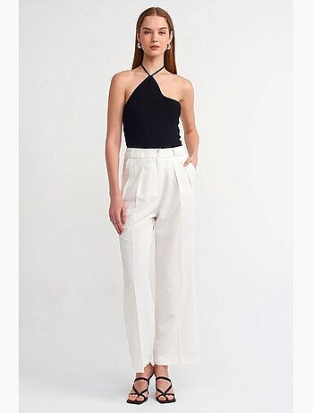 Pantalón de crepé de tiro alto y pernera ancha para mujer dilvin