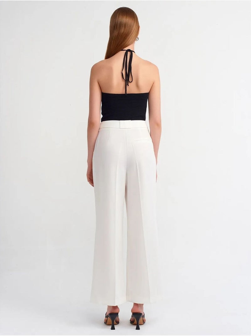 Pantalón de crepé de tiro alto y pernera ancha para mujer dilvin Blanco - Kiabi