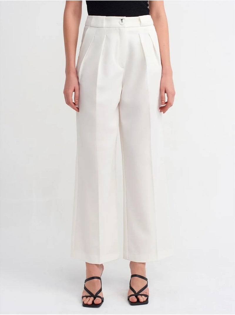 Pantalón de crepé de tiro alto y pernera ancha para mujer dilvin Blanco - Kiabi