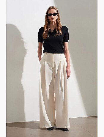 Pantalón de crepé de tiro alto y pernera ancha para mujer dilvin