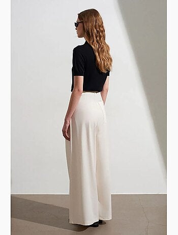 Pantalón de crepé de tiro alto y pernera ancha para mujer dilvin