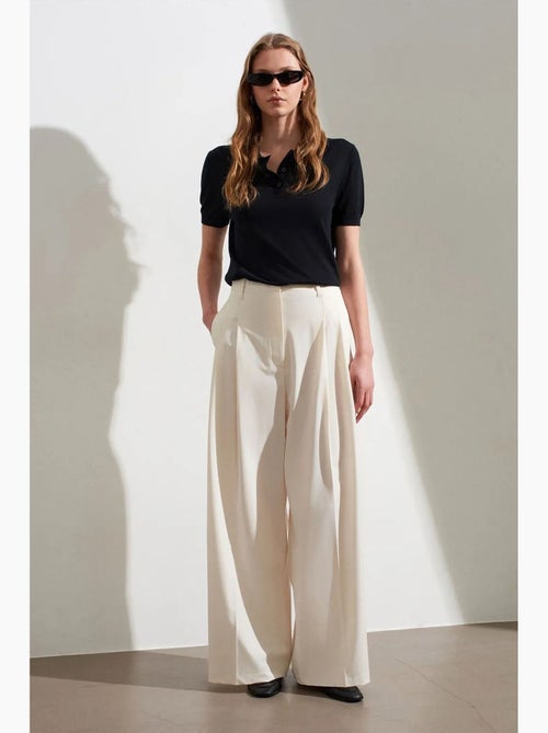 Pantalón de crepé de tiro alto y pernera ancha para mujer dilvin - Kiabi
