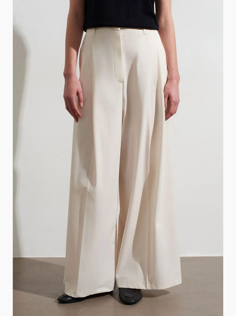 Pantalón de crepé de tiro alto y pernera ancha para mujer dilvin Crema - Kiabi