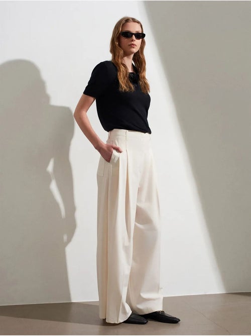Pantalón de crepé de tiro alto y pernera ancha para mujer dilvin - Kiabi