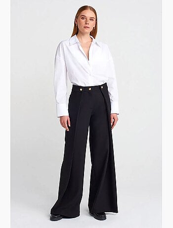Pantalón de crepé de tiro alto y pernera ancha para mujer dilvin