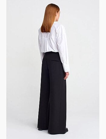 Pantalón de crepé de tiro alto y pernera ancha para mujer dilvin