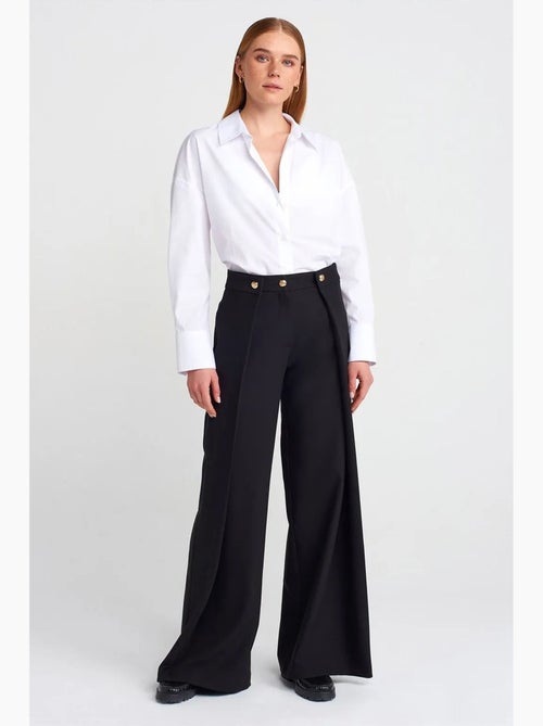 Pantalón de crepé de tiro alto y pernera ancha para mujer dilvin - Kiabi Pantalón de crepé de tiro alto y pernera ancha para mujer dilvin - Kiabi