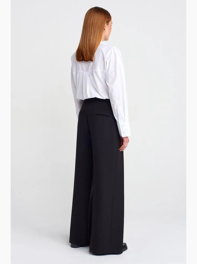 Pantalón de crepé de tiro alto y pernera ancha para mujer dilvin Negro - Kiabi
