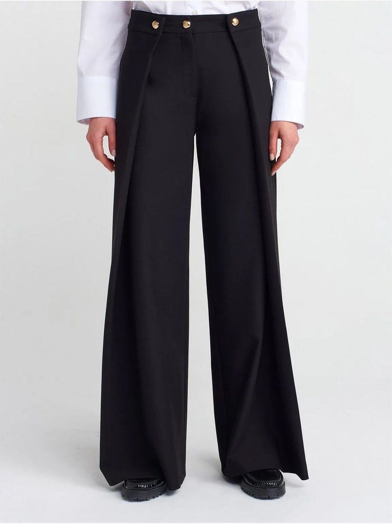Pantalón de crepé de tiro alto y pernera ancha para mujer dilvin Negro - Kiabi