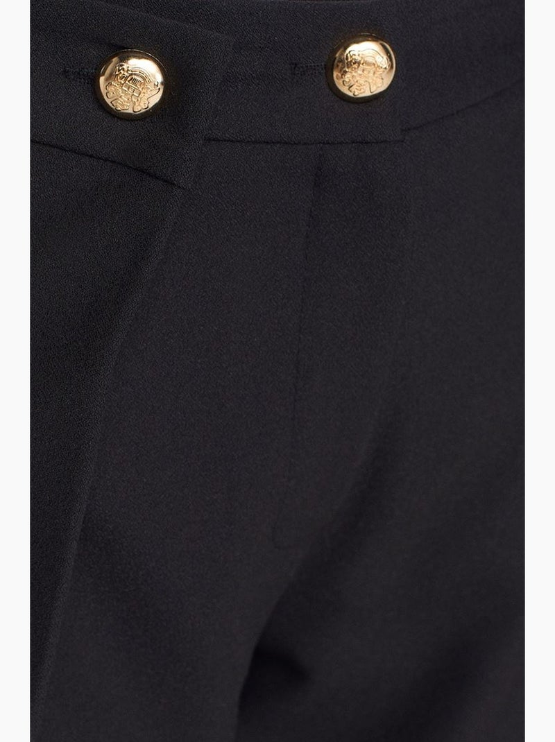 Pantalón de crepé de tiro alto y pernera ancha para mujer dilvin Negro - Kiabi