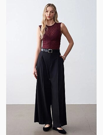 Pantalón de crepé de tiro alto y pernera ancha para mujer dilvin