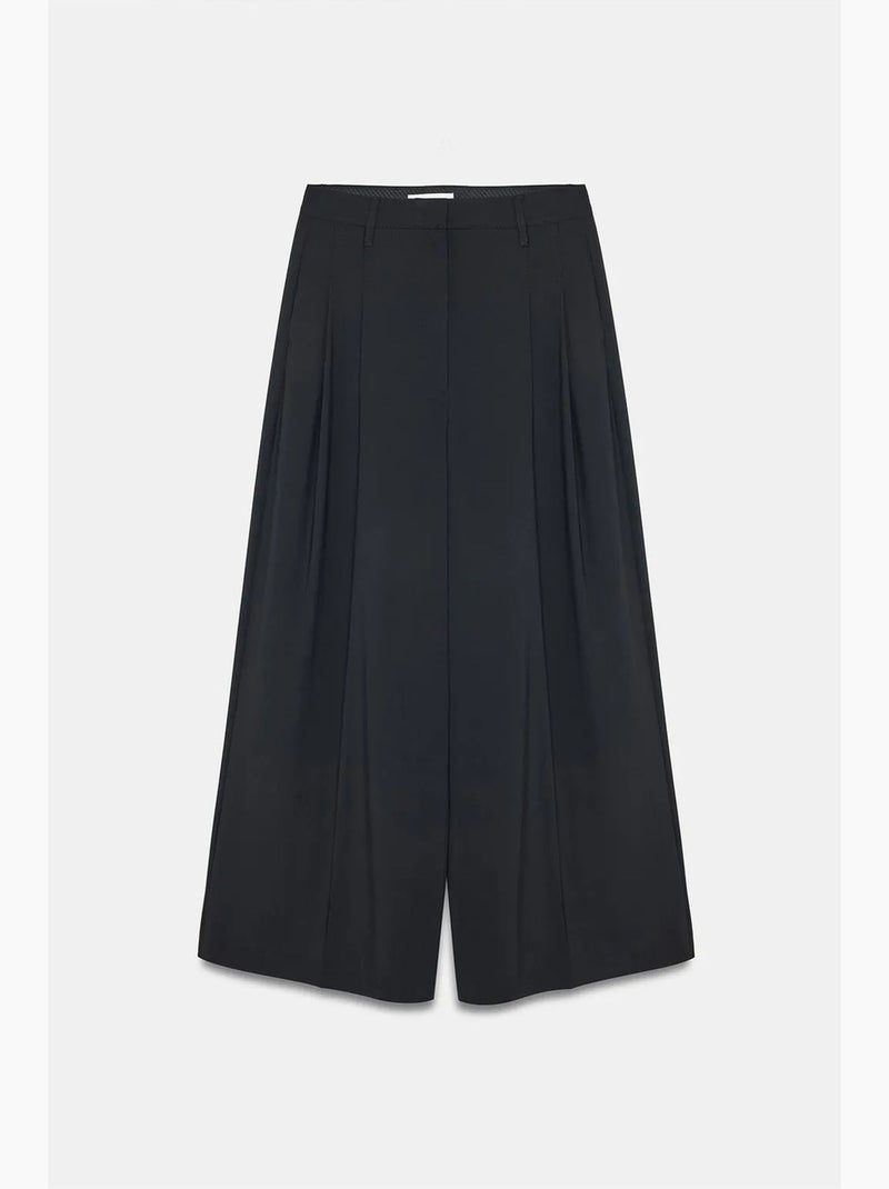 Pantalón de crepé de tiro alto y pernera ancha para mujer dilvin Negro - Kiabi