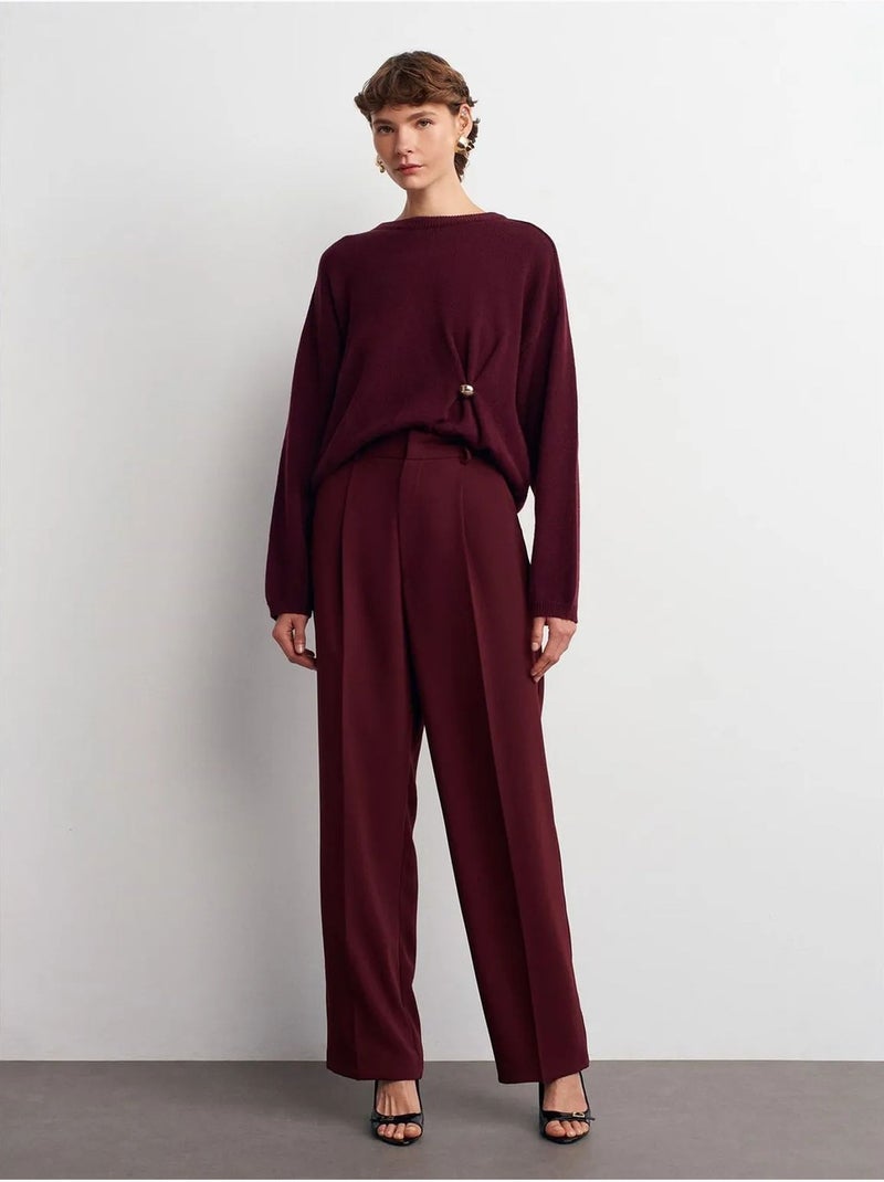 Pantalón de crepé de tiro alto y pernera ancha Rojo burdeos - Kiabi