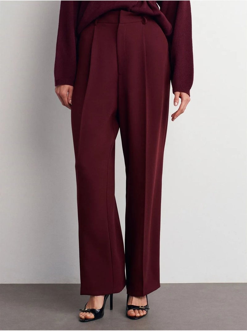 Pantalón de crepé de tiro alto y pernera ancha Rojo burdeos - Kiabi