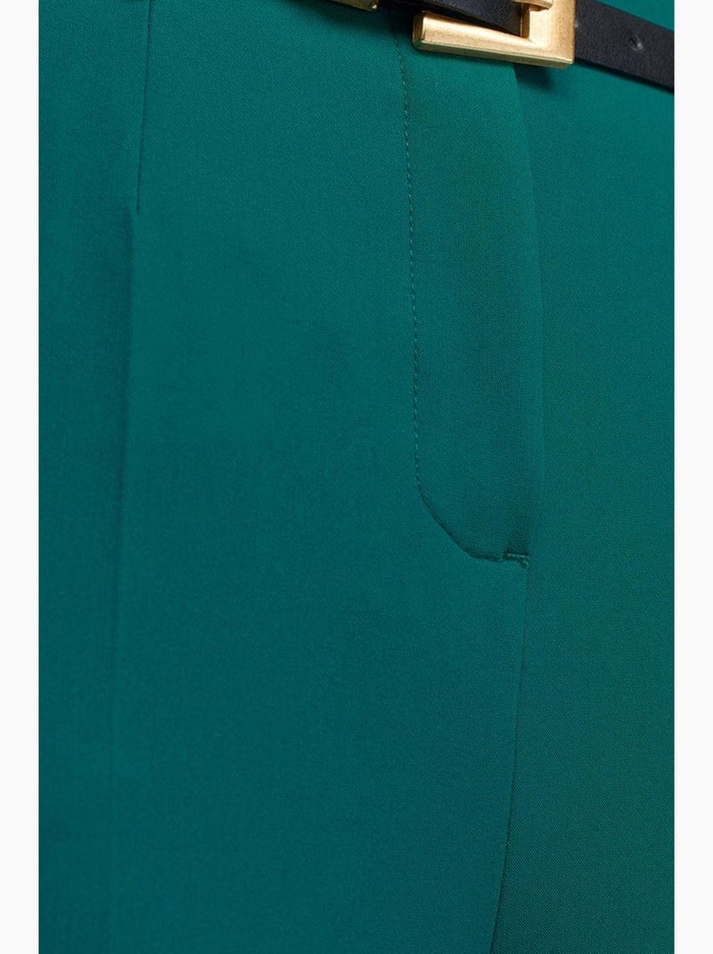 Pantalón de crepé de tiro alto y pernera recta con cinturón dilvin Verde esmeralda - Kiabi