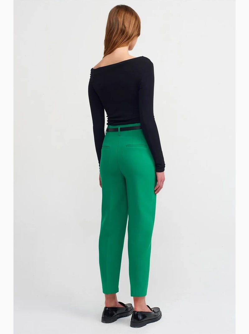 Pantalón de crepé de tiro alto y pernera recta con cinturón dilvin Verde - Kiabi