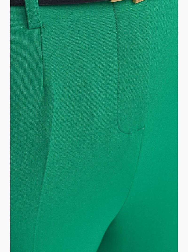 Pantalón de crepé de tiro alto y pernera recta con cinturón dilvin Verde - Kiabi