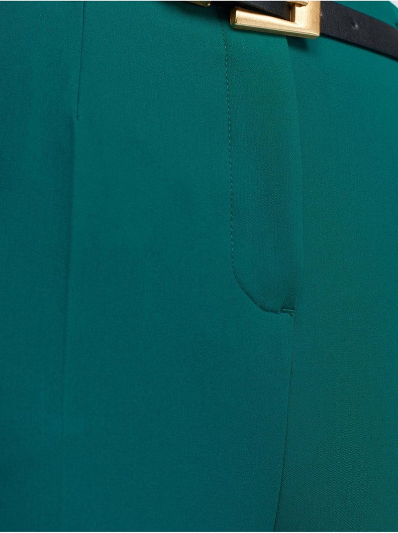 Pantalón de crepé de tiro alto y pernera recta con cinturón Verde esmeralda - Kiabi