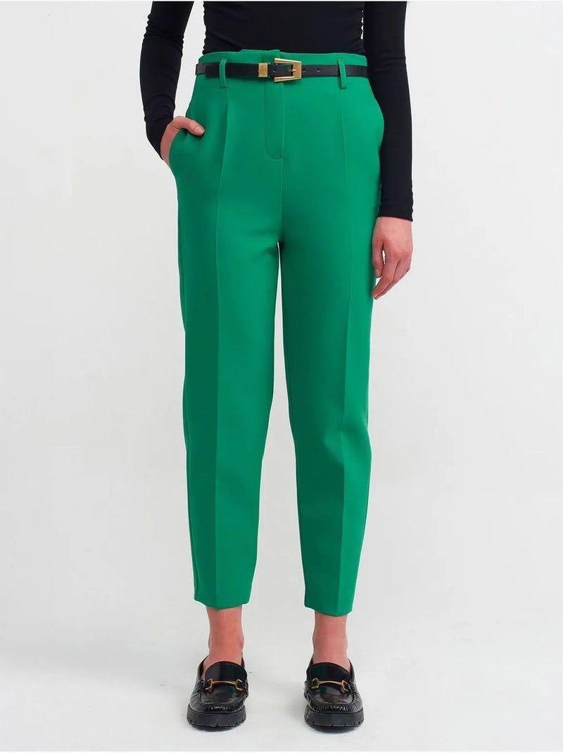 Pantalón de crepé de tiro alto y pernera recta con cinturón Verde - Kiabi