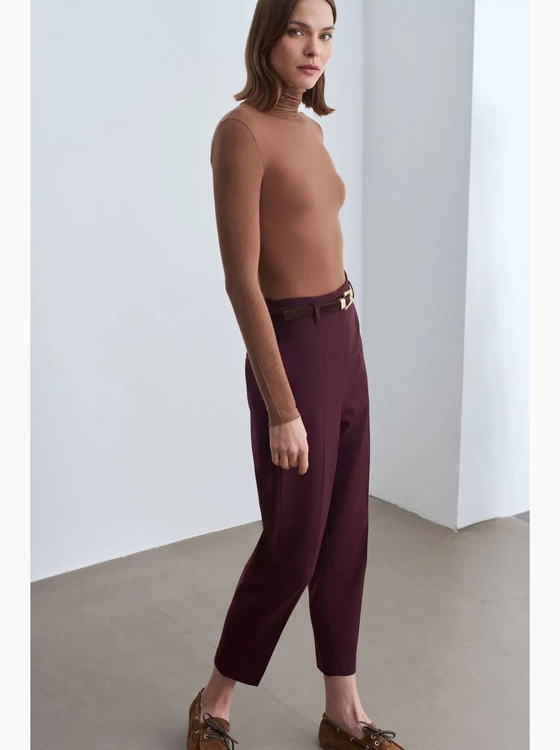 Pantalón de crepé de tiro alto y pernera recta dilvin Rojo burdeos - Kiabi