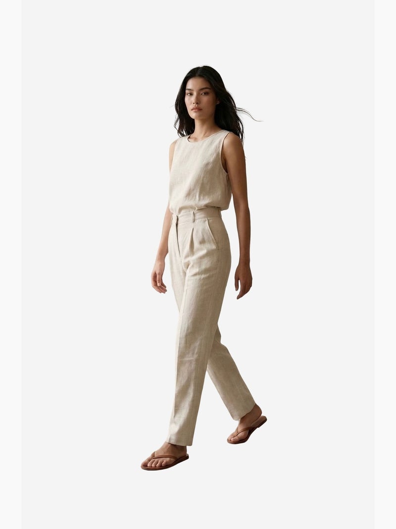 Pantalón de crepé de tiro alto y pernera recta my fashion Beige natural - Kiabi