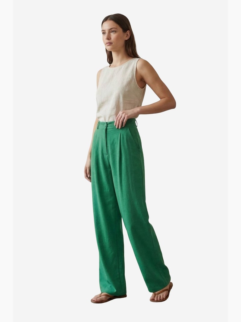 Pantalón de crepé de tiro alto y pernera recta my fashion Verde esmeralda - Kiabi