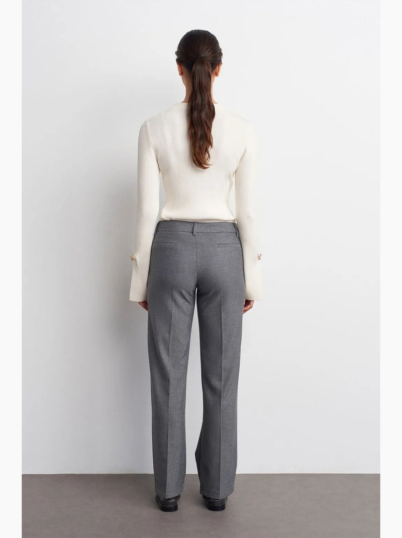 Pantalón de crepé de tiro bajo y pernera recta dilvin Gris negro - Kiabi