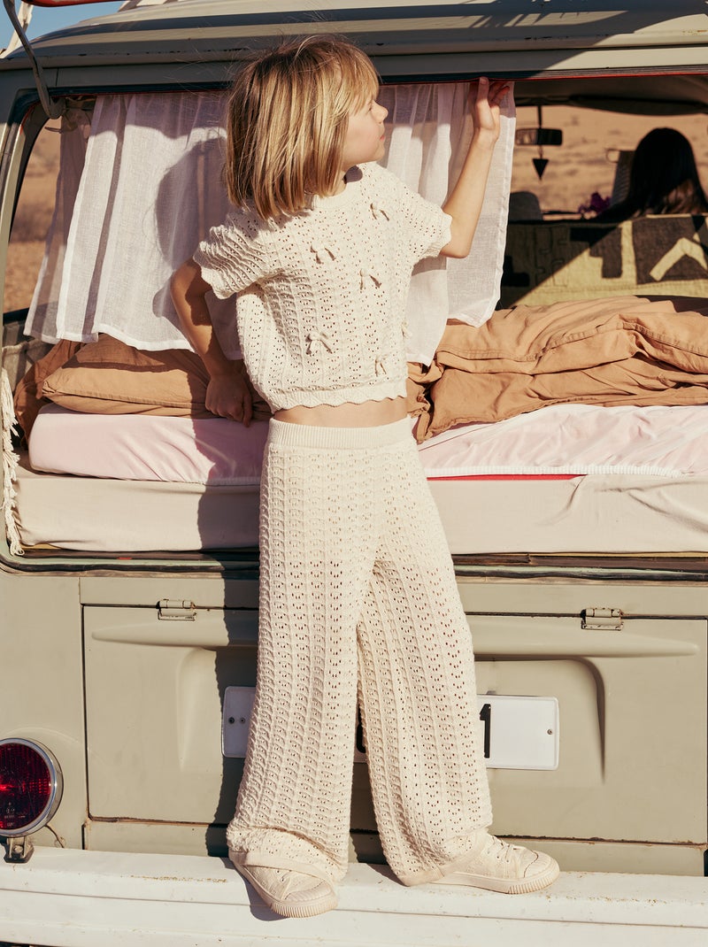 Pantalón de croché corte flare / acampanado Beige - Kiabi
