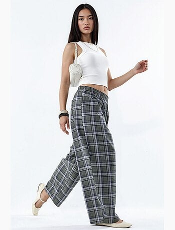 Pantalón de cuadros con cintura elástica y detalle de bolsillos hiccup
