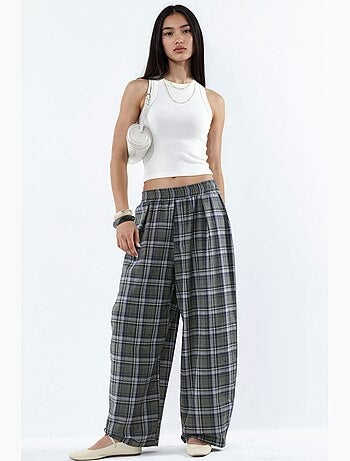Pantalón de cuadros con cintura elástica y detalle de bolsillos hiccup