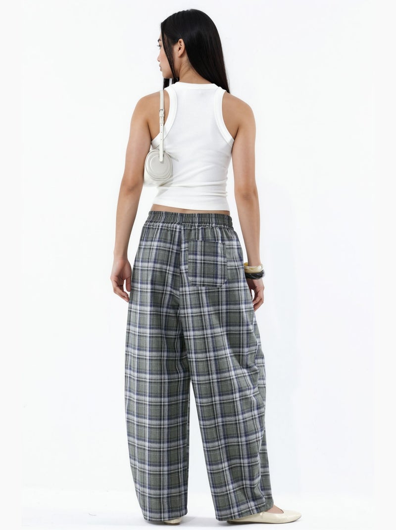 Pantalón de cuadros con cintura elástica y detalle de bolsillos hiccup Gris - Kiabi