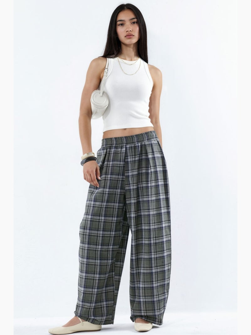 Pantalón de cuadros con cintura elástica y detalle de bolsillos hiccup Gris - Kiabi
