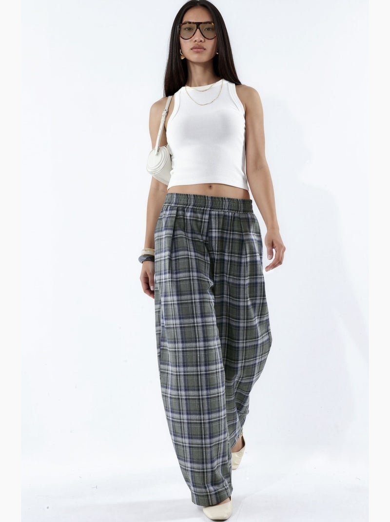 Pantalón de cuadros con cintura elástica y detalle de bolsillos hiccup Gris - Kiabi
