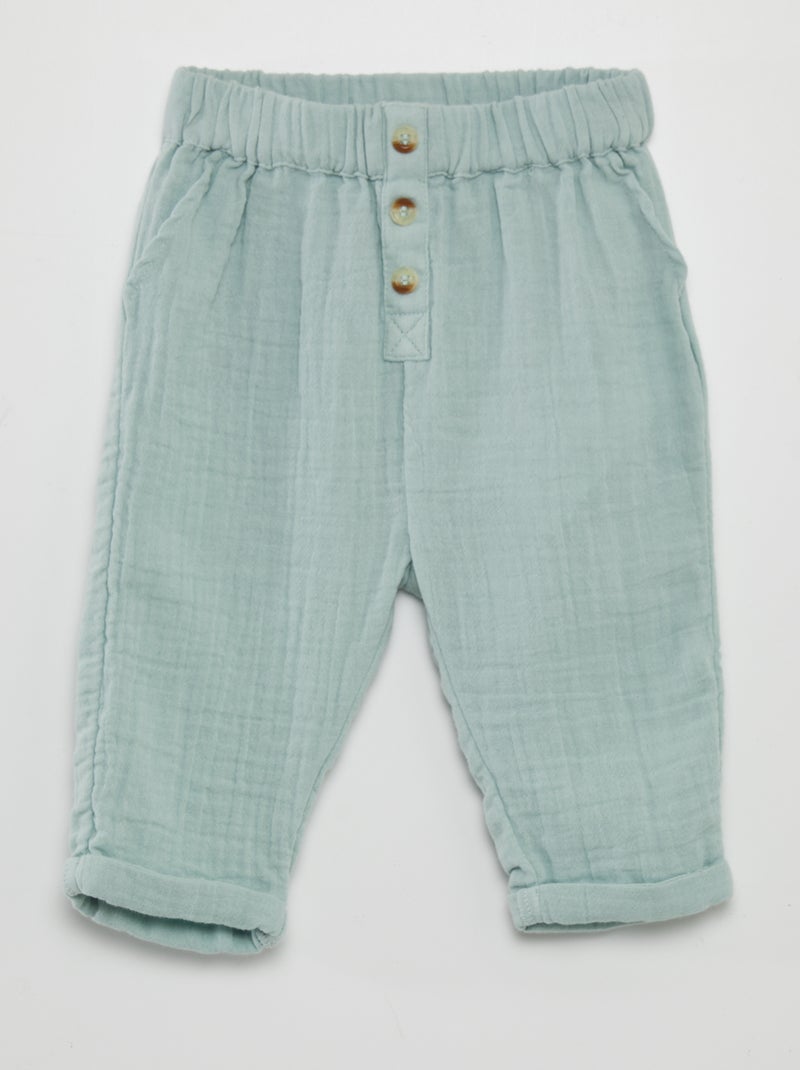 Pantalón de doble gasa de algodón AZUL - Kiabi